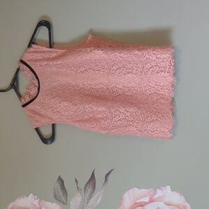 Women's H&M Copper Slvless Lace Top w Blk Ribbon & Eyelash Trim Neckline - SZ 6